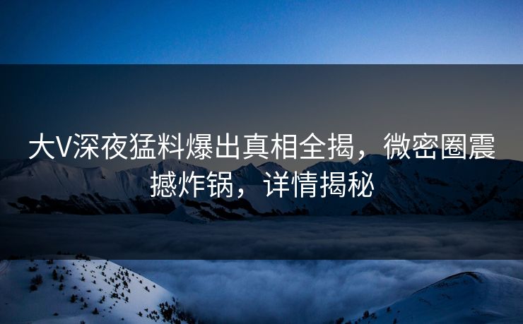 大V深夜猛料爆出真相全揭，微密圈震撼炸锅，详情揭秘