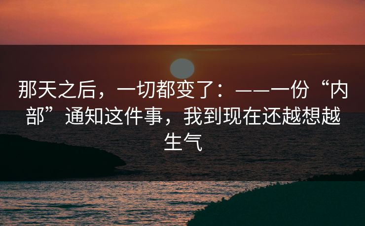 那天之后，一切都变了：——一份“内部”通知这件事，我到现在还越想越生气