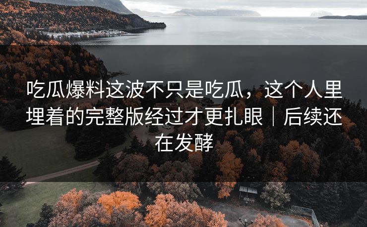 吃瓜爆料这波不只是吃瓜，这个人里埋着的完整版经过才更扎眼｜后续还在发酵